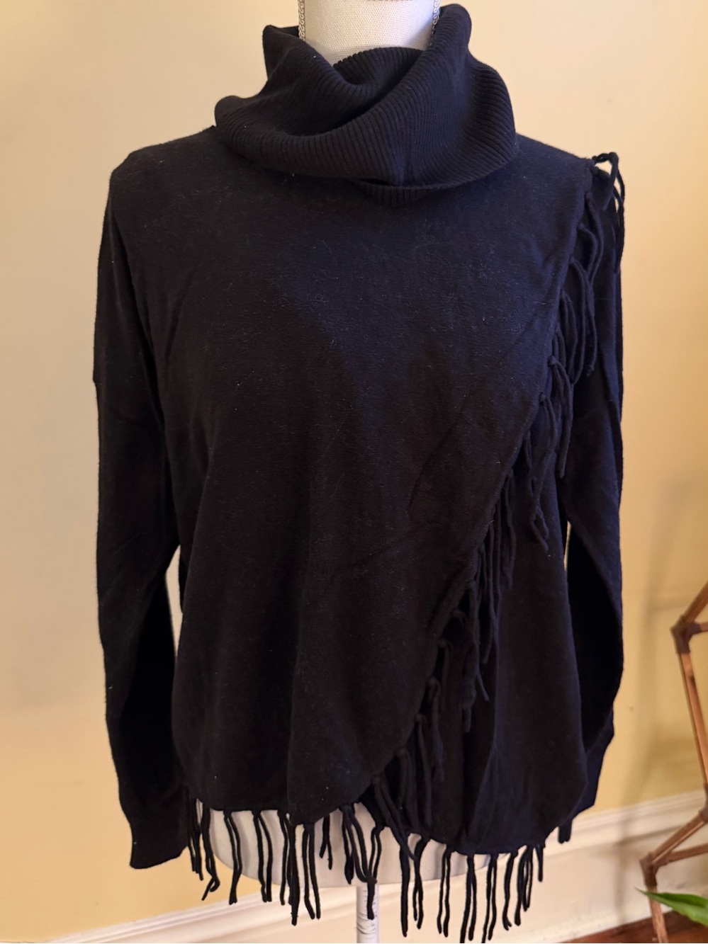 Michael Kors Black Turtleneck Fringe Women's Sweater - M